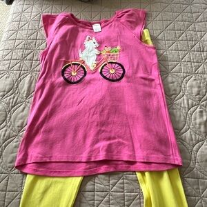 Pink Dog Bicycle Graphic Top with Yellow Leggings